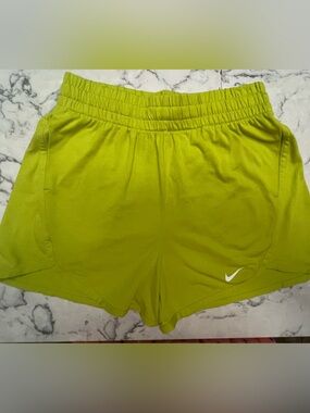 Nike Girls’ Dri-Fit Bright Lime Athletic Shorts with White Swoosh